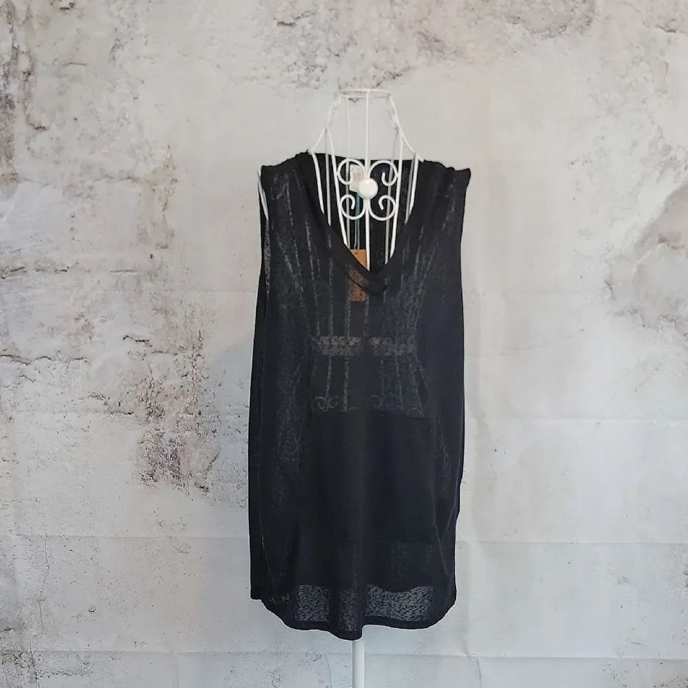Kona Sol NWT swim Cover-up Sheer Sleeveless Top - Black Womens Size M